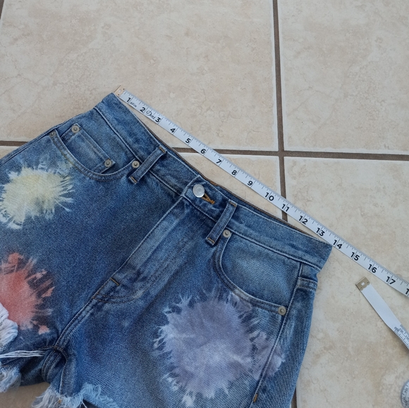 John Elliott High Waist Cut Off Shorts Japanese Denim Shibori Bloom 24 - Picture 8 of 13